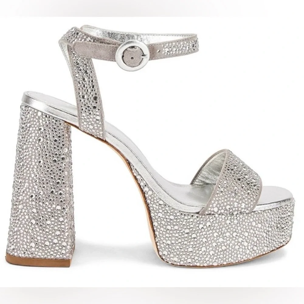 Larroude Dolly Crystal Platform Heels in Grey and Crystal - Size 10